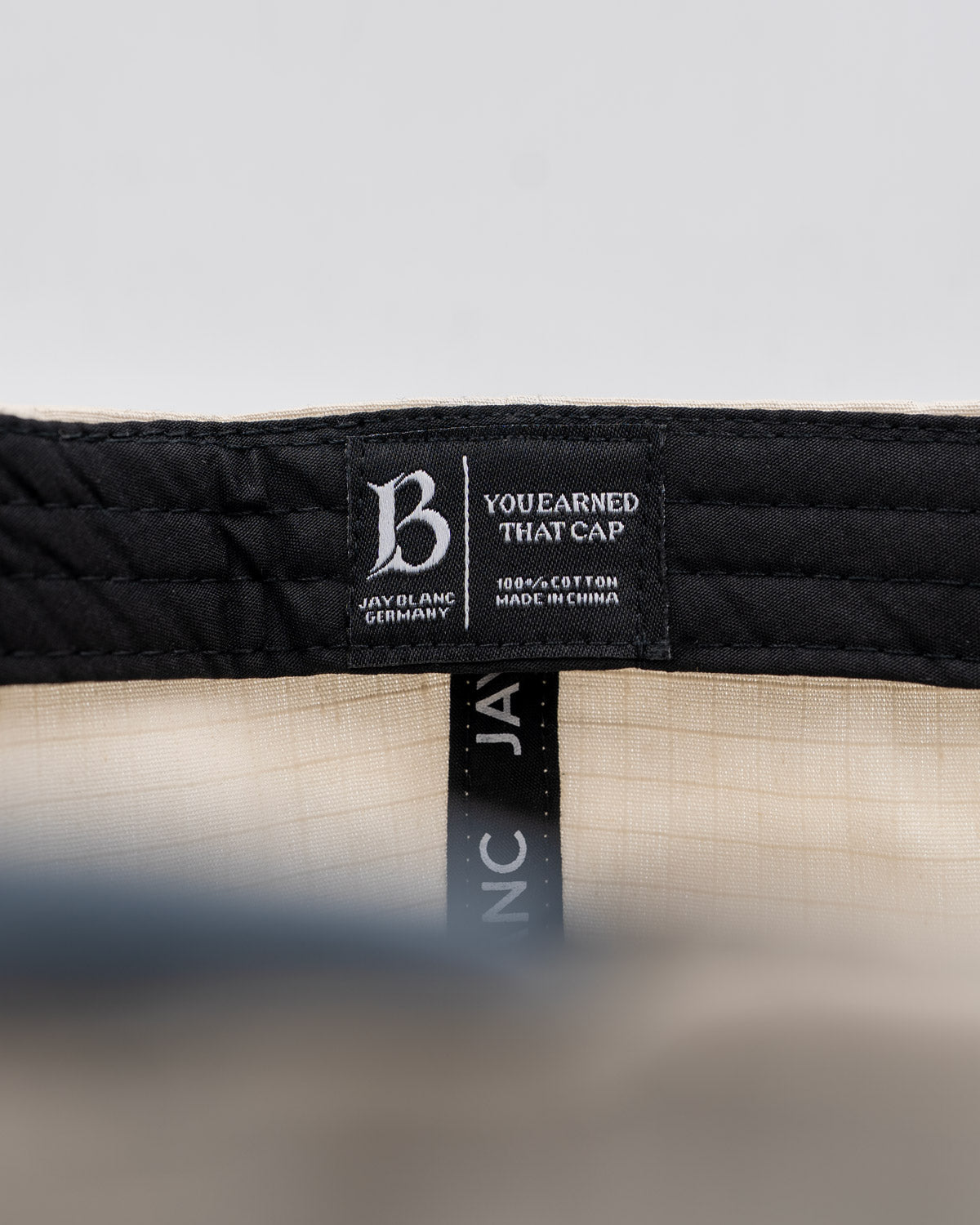 Cream-Blue-Jay-Blanc-Structured-Brand-Hat-label