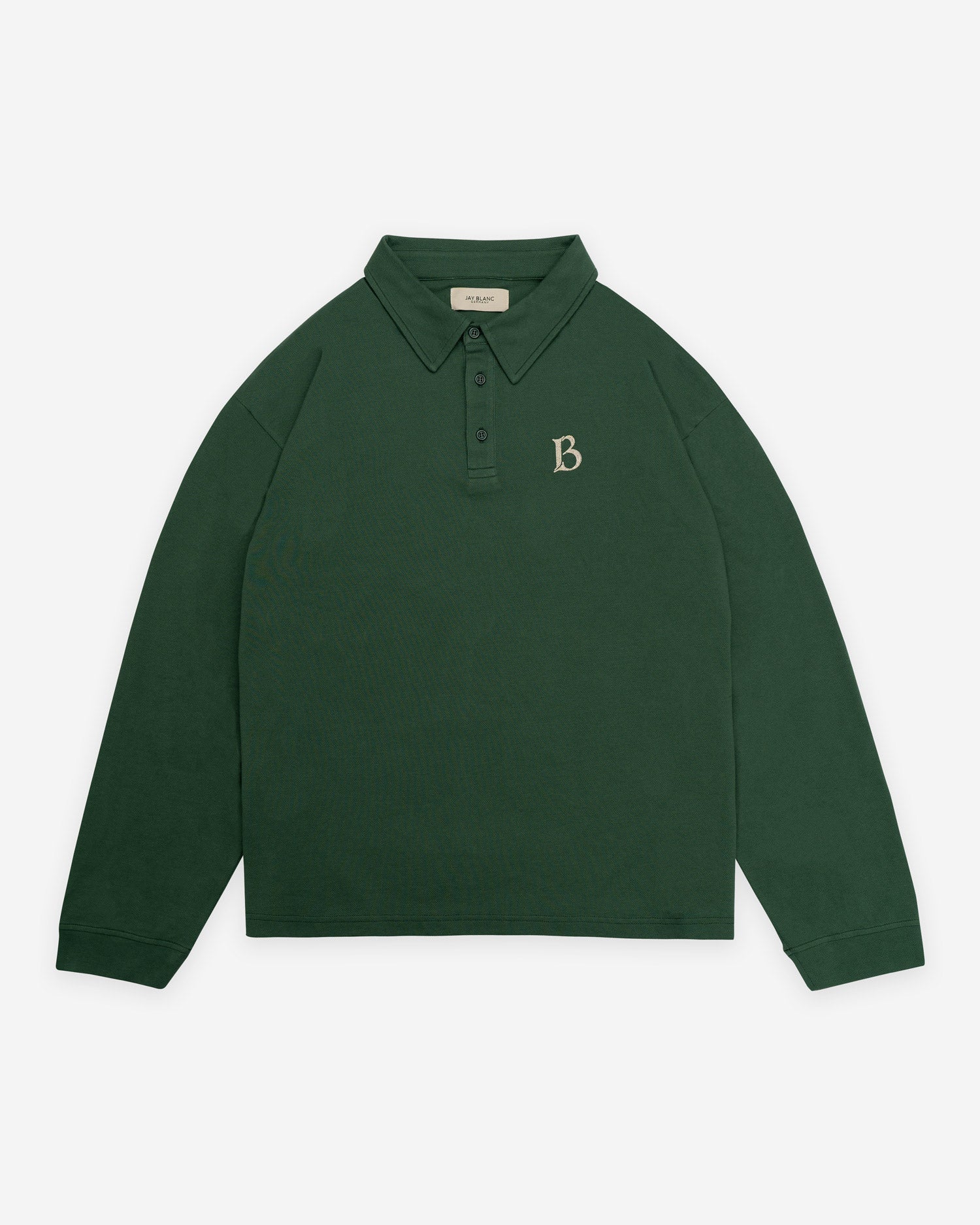 Cropped-Long-Sleeve-Polo-Olive-Pique-Jay-Blanc