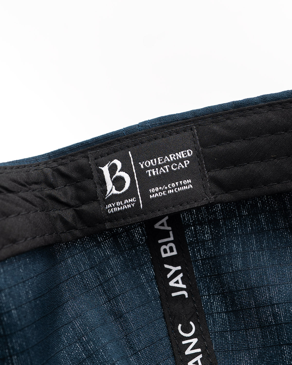 Navy Blue Cap Jay Blanc Structured Brand Hat detail label