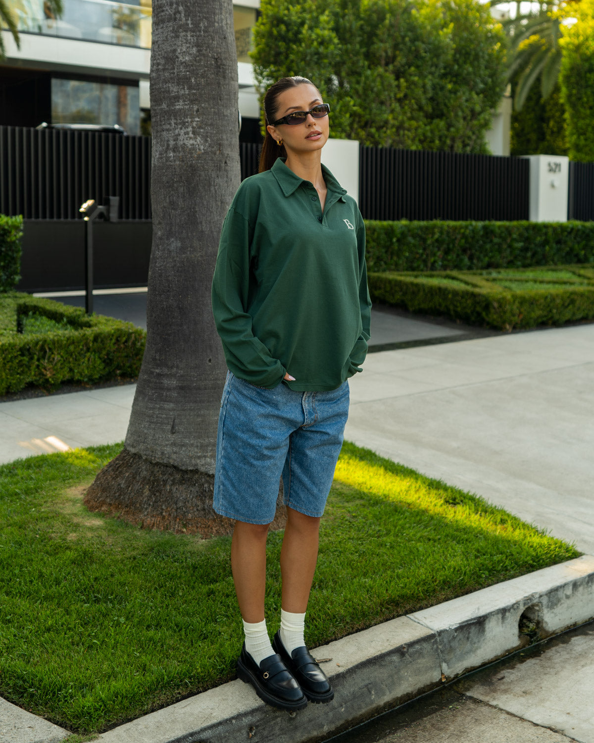 Cropped-Long-Sleeve-Polo-Olive-Pique-Jay-Blanc_Woman miu miu
