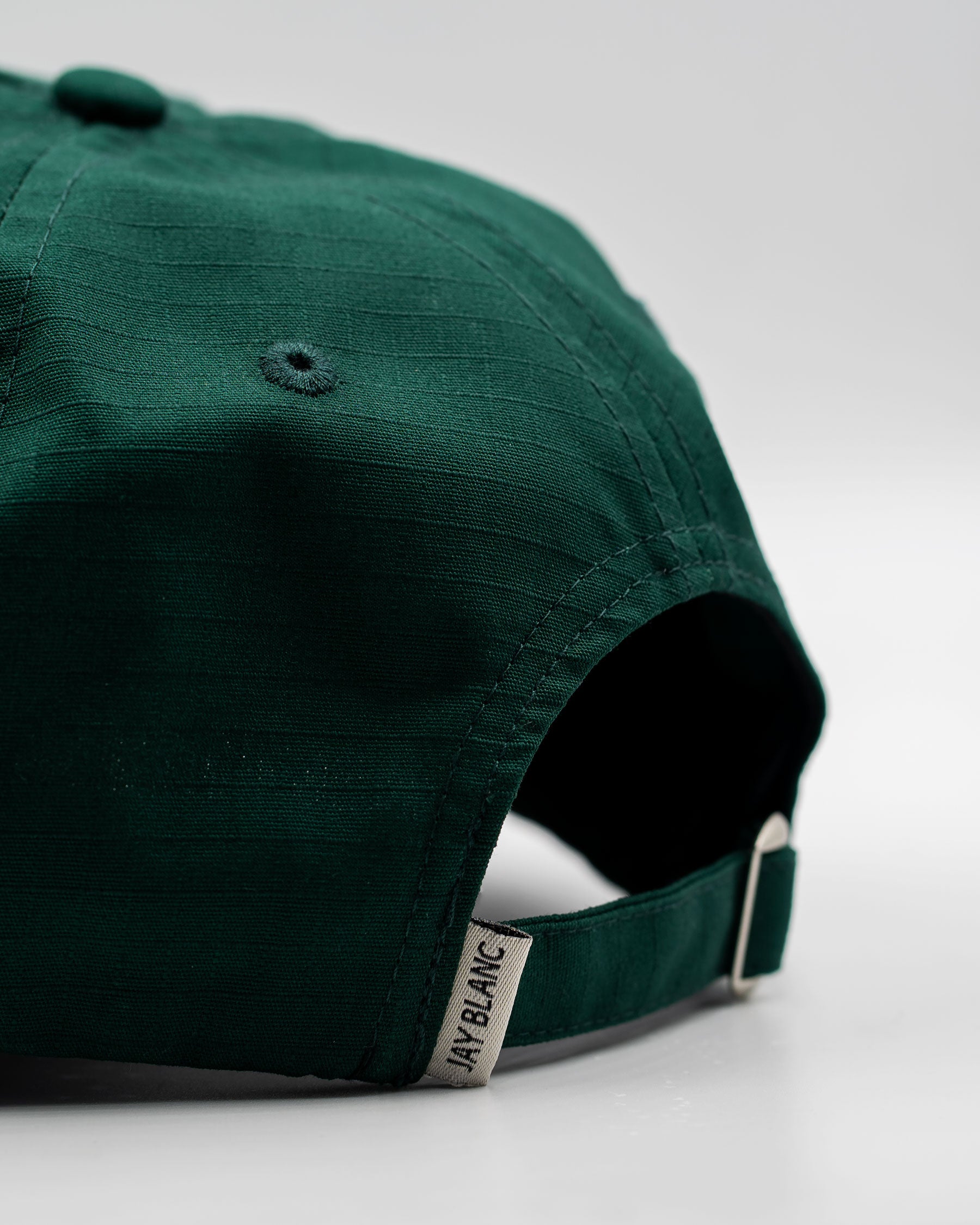 Forest-Green-structured-Cap-Jays-Jay-Blanc Label detail