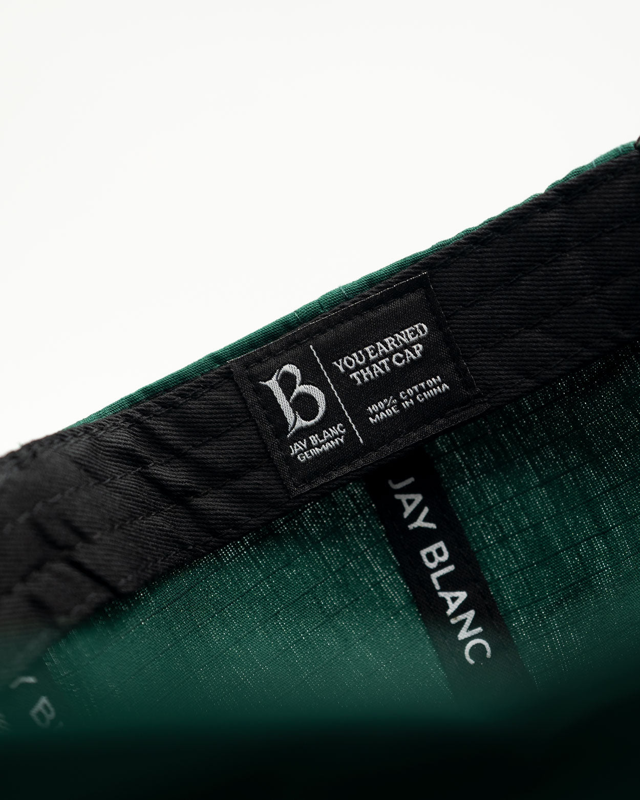 Forest-Green-Structured-Cap-Brand-Jay-Blanc-Inlay-Detail